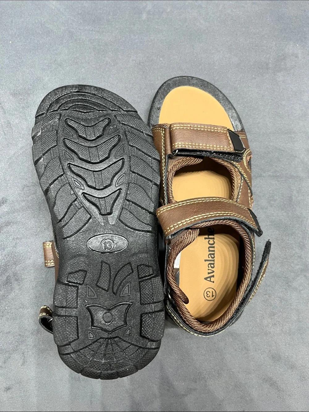 Avalanche Brown and Black Kids Hook-and-Loop Leather Sandals